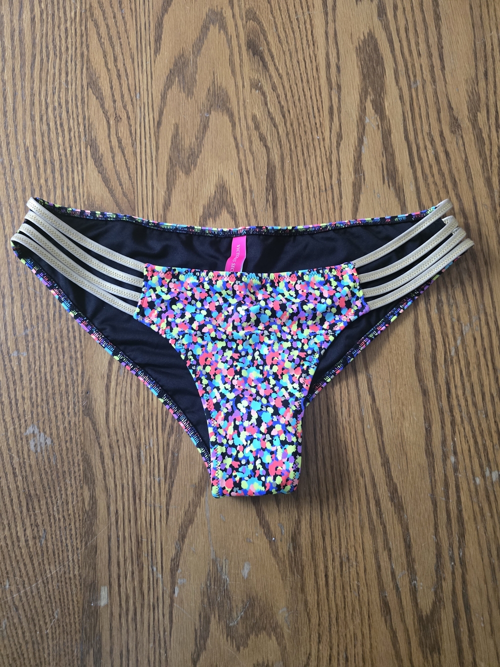 Victoria's Secret Neon Confetti Bikini Bottom with Black Trim